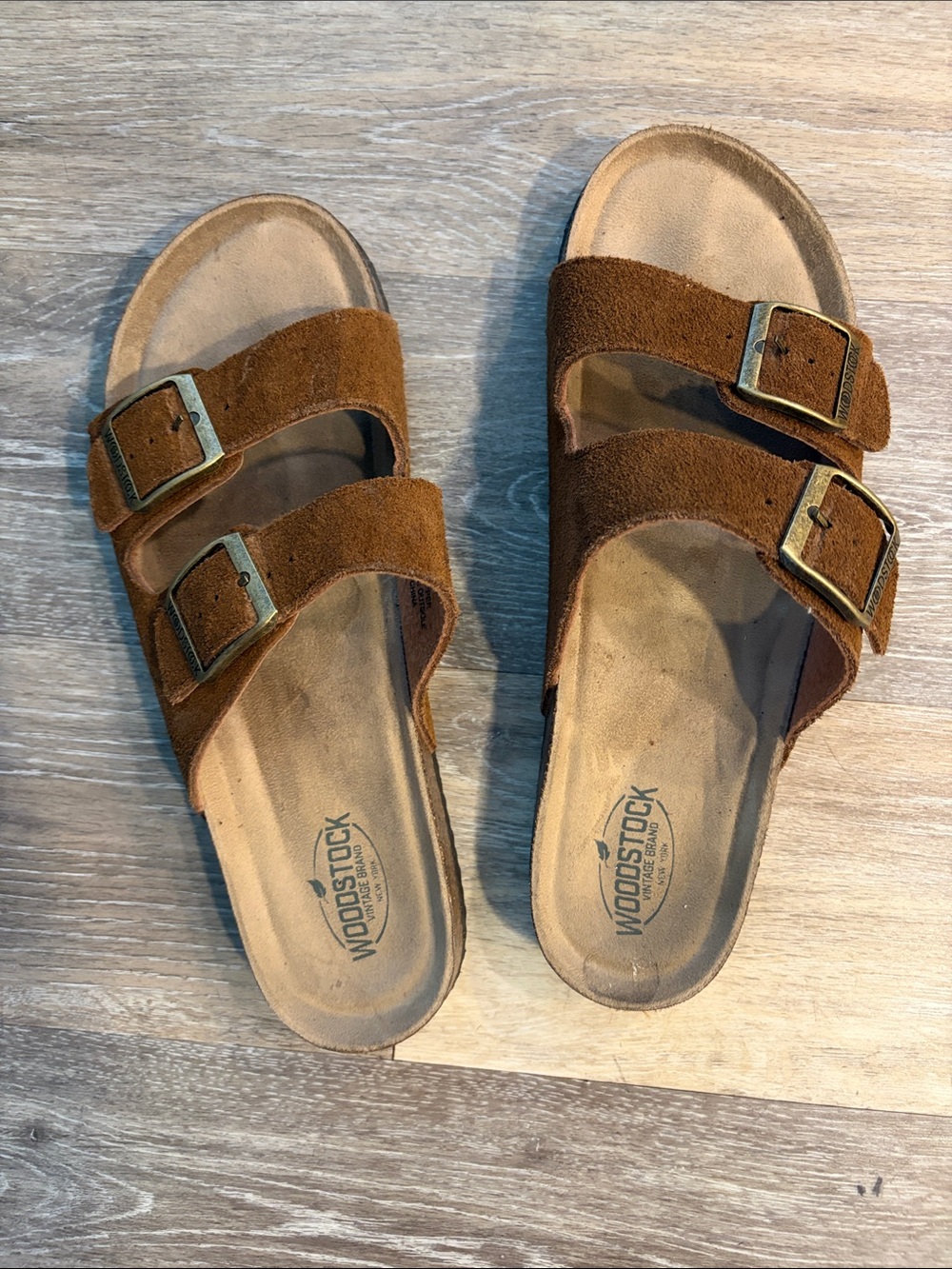 Woodstock Men's Brown Suede Double-Buckle Slide Sandals